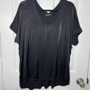Jacqueline B Batwing Short Sleeve Silk Front Blouse M / L Black Jersey Knit Back